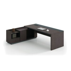 ΕΟ820,L ADVANCE Γραφείο Αριστερή Γωνία Σκούρο Καρυδί - Sky Grey  220x90/160x40 (H.75)cm