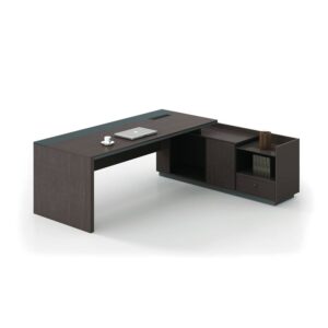 ΕΟ820,R ADVANCE Γραφείο Δεξιά Γωνία Σκούρο Καρυδί - Sky Grey  220x90/160x40 (H.75)cm