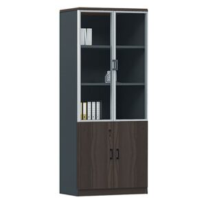 ΕΟ825 ADVANCE Βιβλιοθήκη Γραφείου, 3 Ράφια Πόρτες Γυαλί, Ντουλάπι, Απόχρωση Σκ. Καρυδί - Sky Grey  80x40x200cm