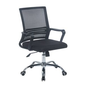 ΕΟ256,W BF2110-W Πολυθρόνα Γραφείου Μέταλλο Χρώμιο, Mesh Μαύρο  59x62x90/100cm