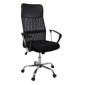 ΕΟ502,1 BF2400 Πολυθρόνα Γραφείου Διευθυντή, Βάση Χρώμιο, Pu Μαύρο, Mesh Μαύρο  61x63x110/120cm