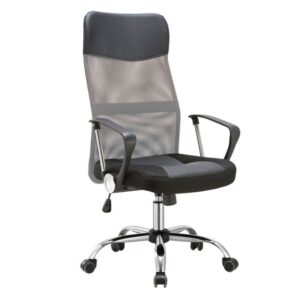 ΕΟ502,4P BF2400-PVC Πολυθρόνα Γραφείου Διευθυντή, Βάση Χρώμιο, Pvc - Mesh, Γκρι - Μαύρο  61x68x108/118cm