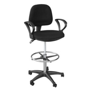 ΕΟ206,7 BF501 Σκαμπό Reception - Ταμείου με Πλάτη και Μπράτσα, Ύφασμα Μαύρο  62x60x100/122cm