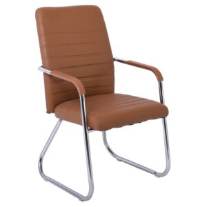 ΕΟ555,3 COLLET Πολυθρόνα Γραφείου Επισκέπτη Μέταλλο Χρώμιο, Pu Καφέ  54x60x96cm