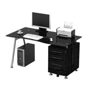 ΕΟ413,2 ΓΡΑΦΕΙΟ Μέταλλο Βαφή Μαύρο - MDF Μαύρο - Γυαλί Μαύρο  150x80x75cm