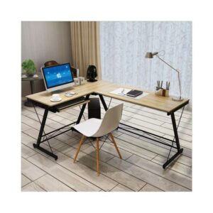 ΕΟ408,2 ΓΡΑΦΕΙΟ Η/Υ Γωνία, Μέταλλο Βαφή Μαύρο, Επιφάνεια Απόχρωση Maple  158x120x48x73cm