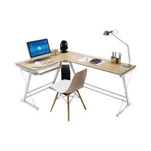 ΕΟ408,2Α ΓΡΑΦΕΙΟ Η/Υ Γωνία, Μέταλλο Βαφή Άσπρο, Επιφάνεια Απόχρωση Maple  158x120x48x73cm