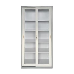 Ε6012,1 ΝΤΟΥΛΑΠΑ Δίφυλλη με Συρόμενες επάλληλες πόρτες, 4 Ράφια, Μέταλλο Βαφή Γκρι  85x40x180cm