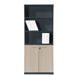 ΕΟ817 PROGRESS Βιβλιοθήκη Γραφείου, 3 Ράφια, Ντουλάπι Δίφυλλο με 2 Ράφια, Απόχρωση Elm-Sky Grey  80x40x190cm