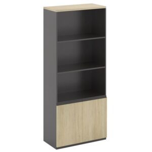 ΕΟ908 PROJECT Βιβλιοθήκη Γραφείου, 3 Ράφια, Ντουλάπι Δίφυλλο με 2 Ράφια, Απόχρωση Sonoma - Γκρι  80x40x200cm