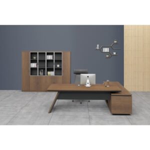 ΕΟ966,L PROLINE Γραφείο Αριστερή Γωνία Απόχρωση Καρυδί Δρυς - Μαύρο  200x90/200x50 H.76/63cm