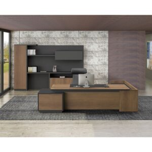 ΕΟ964,L PROLINE Γραφείο Αριστερή Γωνία Απόχρωση Καρυδί Δρυς - Μαύρο  220x90/200x40 (H.76/70)cm