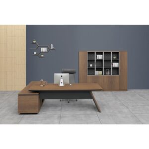 ΕΟ966,R PROLINE Γραφείο Δεξιά Γωνία Απόχρωση Καρυδί Δρυς - Μαύρο  200x90/200x50 H.76/63cm