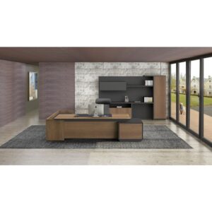 ΕΟ964,R PROLINE Γραφείο Δεξιά Γωνία Απόχρωση Καρυδί Δρυς - Μαύρο  220x90/200x40 (H.76)cm