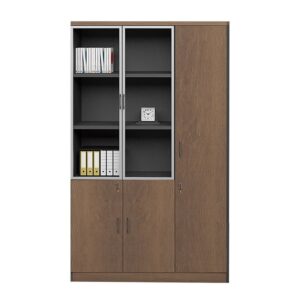 ΕΟ967,R PROLINE Ντουλάπα - Βιβλιοθήκη Γραφείου Δεξιά, Πεντάφυλλη (2 Γυάλινα) Καρυδί Δρυς-Μαύρο  120x40x200cm