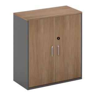 ΕΟ917 PROLINE Ντουλάπι Γραφείου Χαμηλό, Δίφυλλο, 2 ράφια, Απόχρωση Καρυδί Δρυς - Μαύρο  80x40x75cm