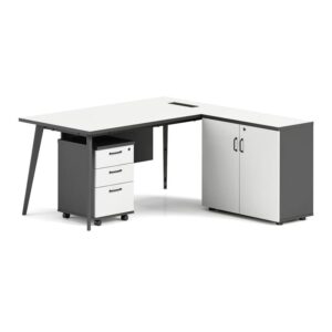 ΕΟ901,1 STATUS Γραφείο Γωνία Αναστρέψιμη, Απόχρωση Grey, Επιφάνεια Απόχρωση Άσπρο  180x80/40x75cm