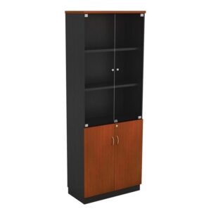 ΕΟ992,1 ΒΙΒΛΙΟΘΗΚΗ Γραφείου με Πόρτες Γυάλινες, Ντουλάπι Δίφυλλο, Απόχρωση Dark Grey - Cherry  80x40x211cm