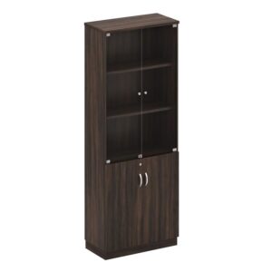 ΕΟ705,1 ΒΙΒΛΙΟΘΗΚΗ Γραφείου με Πόρτες Γυάλινες, Ντουλάπι Δίφυλλο Απόχρωση Σκούρο Καρυδί  80x40x211cm